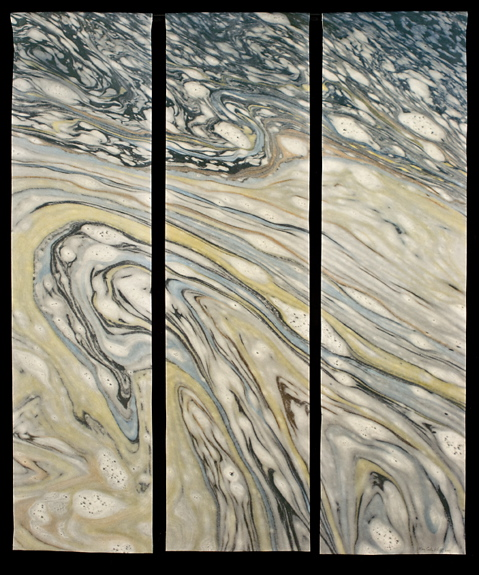 Below the Falls, 2009 :: Mixed media, inkjet print on canvas, watercolor pencils, plexiglass (56 1/2 x 47 x 1 in.)